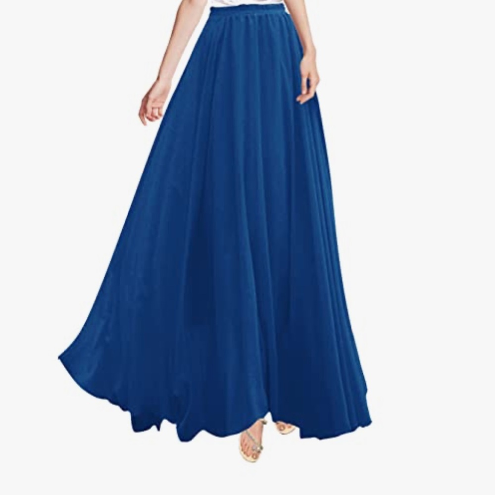 🩶 NWT~v28 Elegant Blue retro Maxi Chiffon Skirt Plus SZ: XXL Elastic Waist/ NEW